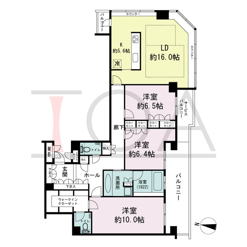 ディーグラフォート大阪NYタワーHIGOBASHIの間取り図 南東向き角 3LDK+WIC 専有面積114.22m2
バルコニー面積14.83m2
サービスバルコニー面積4.86m2