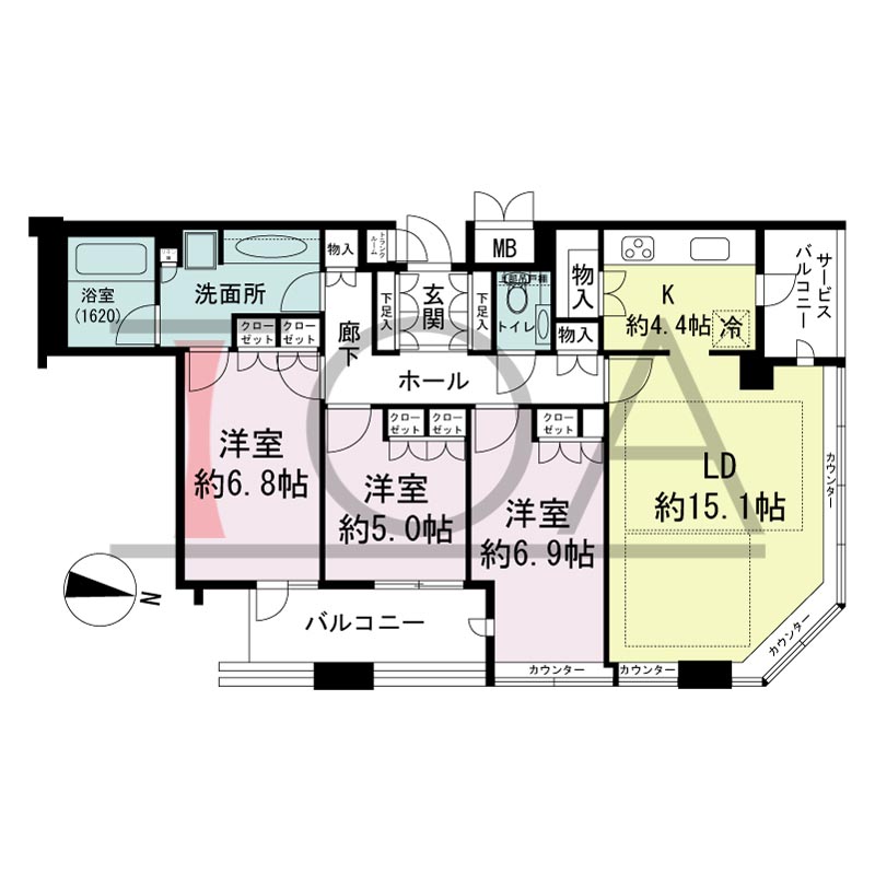ディーグラフォート大阪NYタワーHIGOBASHIの間取り図 北東向き角 3LDK 専有面積91.25m2
バルコニー面積7.48m2
サービスバルコニー面積3.14m2
