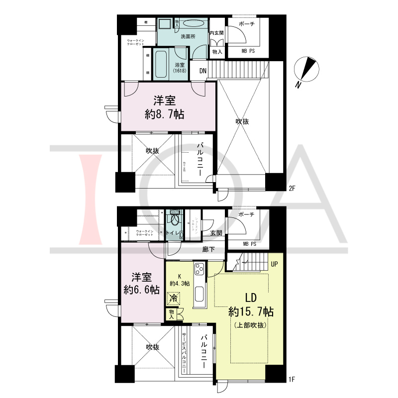 グランドメゾン京町堀タワーの間取り図 北西向き 2LDK+WIC+SIC 専有面積94.52m2
バルコニー面積9.14m2
サービスバルコニー面積1.68m2