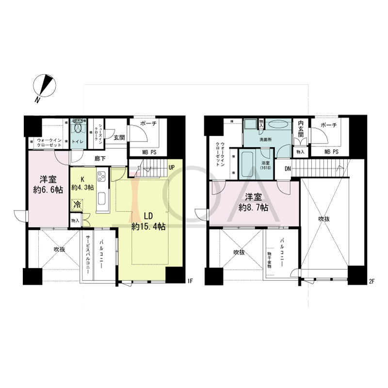 グランドメゾン京町堀タワーの間取り図 北東向き 2LDK+WIC+SIC 専有面積94.02m2
バルコニー面積9.14m2
サービスバルコニー面積1.68m2