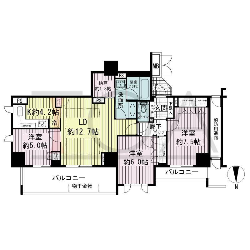 アップルタワー大阪谷町の間取り図 北向き角　3LDK+N　専有面積78.71m2
バルコニー面積15.83m2
アルコーブ面積1.89m2