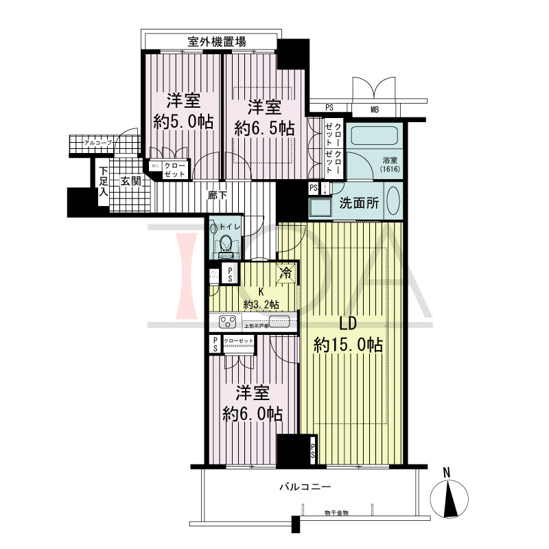 アップルタワー大阪谷町の間取り図 南向き　3LDK　専有面積80.98m2
バルコニー面積11.378m2
アルコーブ面積0.75m2