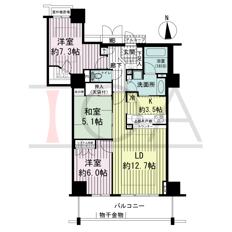 アップルタワー大阪谷町の間取り図 南向き　3LDK 専有面積79.37m2
バルコニー面積11.05m2
アルコーブ面積0.78m2