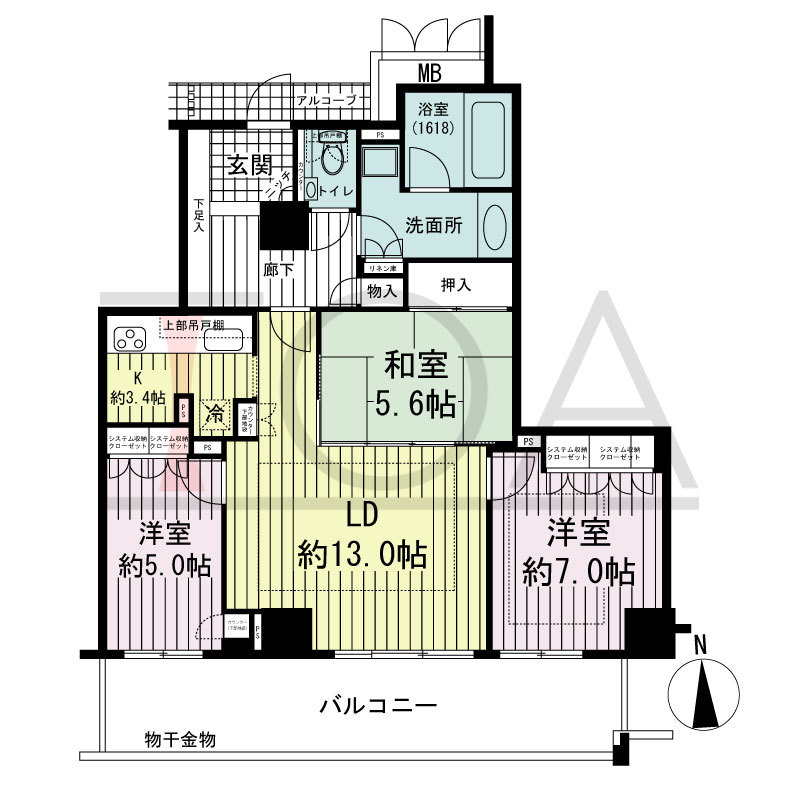 アップルタワー大阪谷町の間取り図 南向き　3LDK　専有面積81.94m2
バルコニー面積17.76m2
アルコーブ面積2.21m2