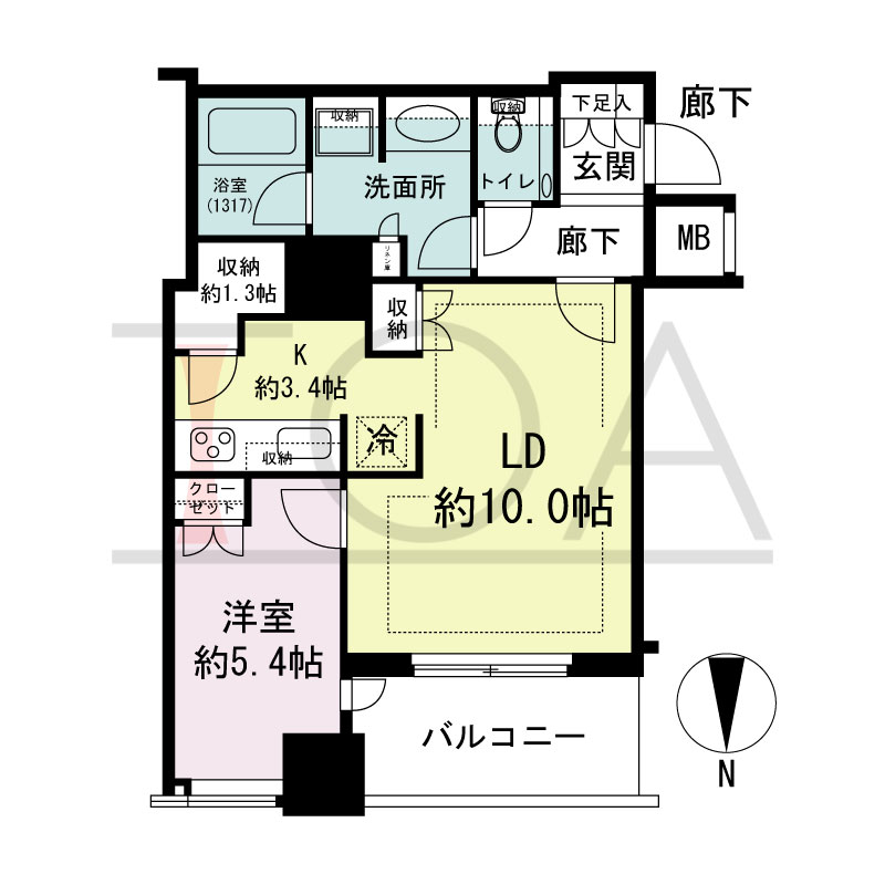 クラッシィタワー淀屋橋の間取り図 北向き 1LDK 専有面積47.87m2
バルコニー面積6.25m2