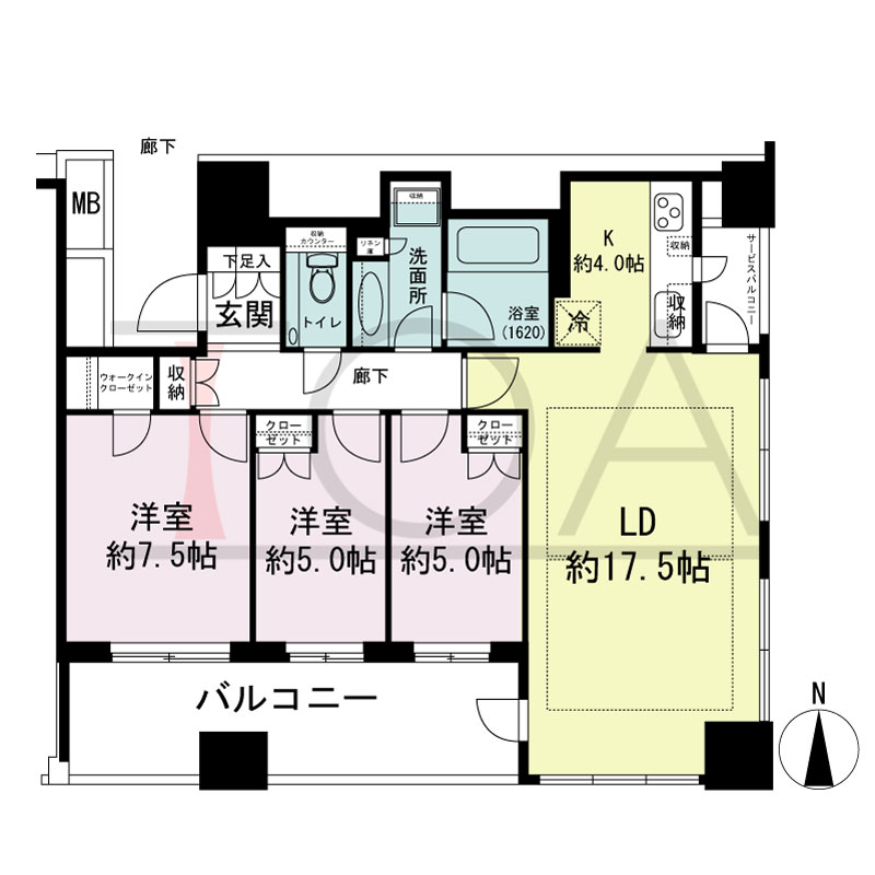 クラッシィタワー淀屋橋の間取り図 南東向き角 3LDK 専有面積83.91m2
バルコニー面積14.70m2
サービスバルコニー面積2.98m2