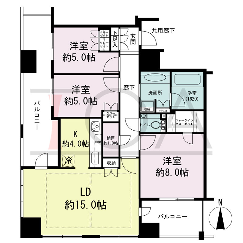 クラッシィタワー淀屋橋の間取り図 南西向き角 3LDK 専有面積84.08m2
バルコニー面積20.92m2
