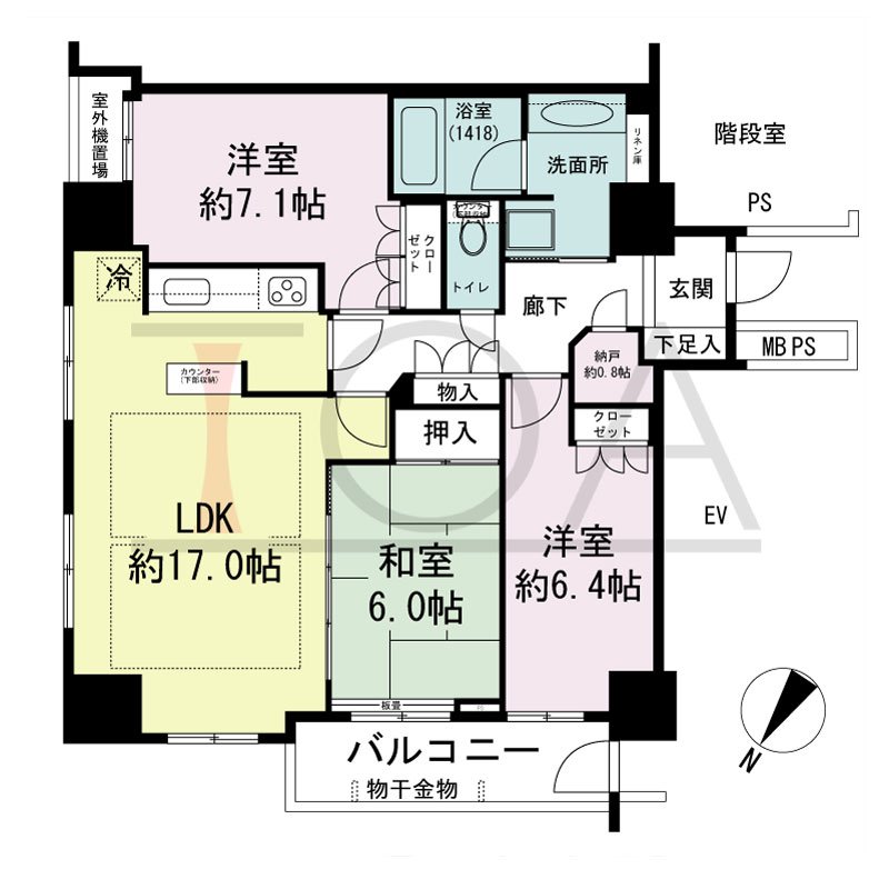 パークタワー大阪中之島フロントの間取り図 北東向き角 3LDK+N 専有面積83.79m2
バルコニー面積5.67m2