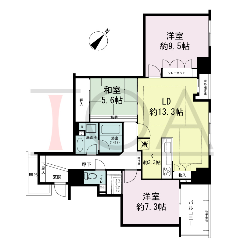 パークタワー大阪中之島フロントの間取り図 北東向き 3LDK+WIC 専有面積90.90m2
バルコニー面積7.76m2