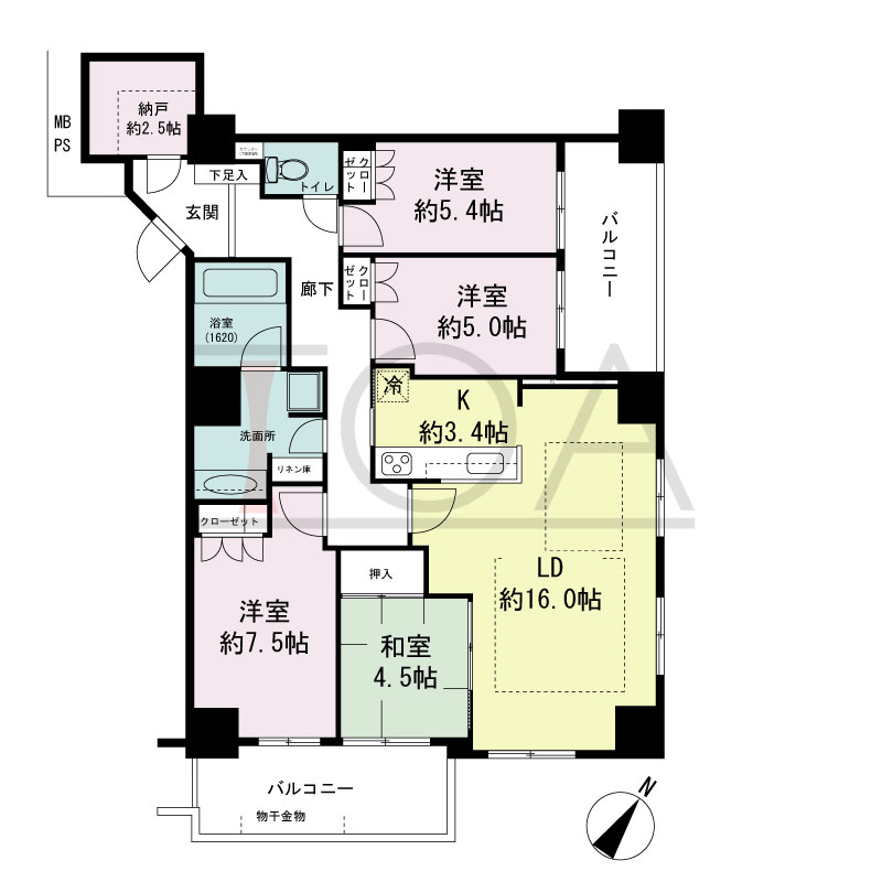 パークタワー大阪中之島フロントの間取り図 南東向き角 4LDK+N 専有面積101.32m2
バルコニー面積17.17m2