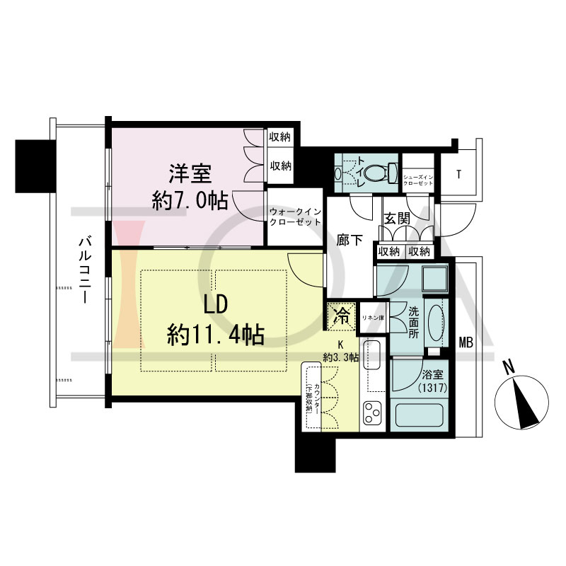 The Kitahama(ザ キタハマ)の間取り図 北西向き 1LDK 専有面積55.35m2
バルコニー面積8.81m2