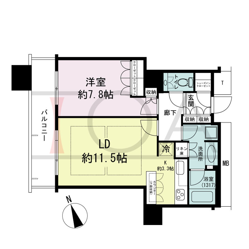 The Kitahama(ザ キタハマ)の間取り図 北西向き 1LDK 専有面積55.35m2
バルコニー面積8.81m2
