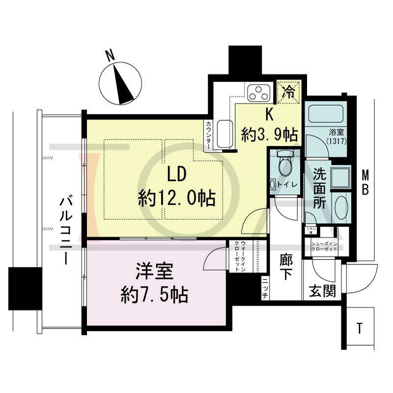 The Kitahama(ザ キタハマ)の間取り図 北西向き 1LDK 専有面積55.26m2
バルコニー面積8.67m2