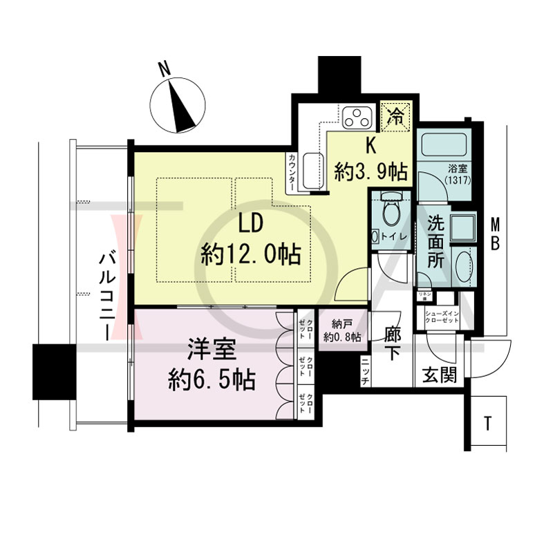 The Kitahama(ザ キタハマ)の間取り図 北西向き 1LDK 専有面積55.26m2
バルコニー面積8.67m2