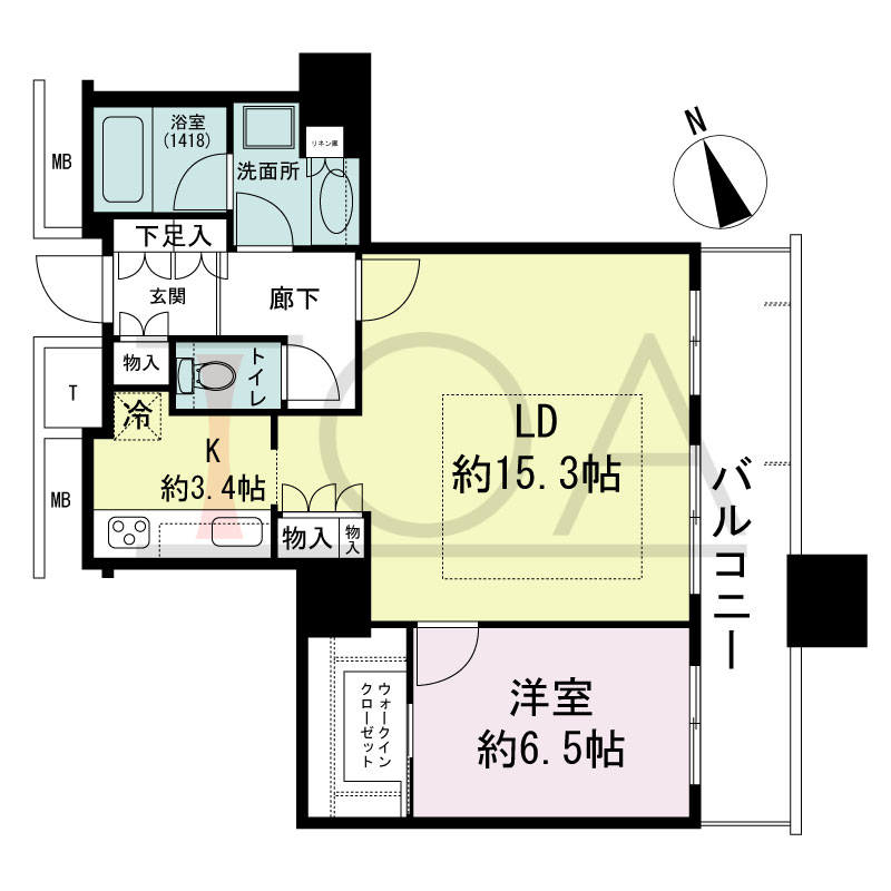 The Kitahama(ザ キタハマ)の間取り図 南東向き 1LDK 専有面積62.00m2
バルコニー面積10.41m2