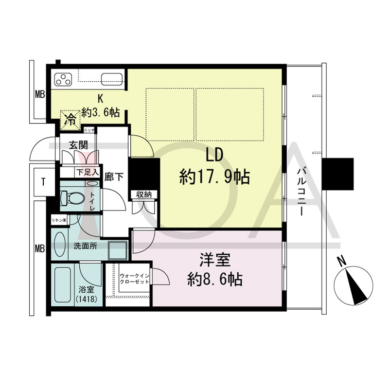 The Kitahama(ザ キタハマ)の間取り図 南東向き 1LDK 専有面積70.08m2
バルコニー面積11.34m2