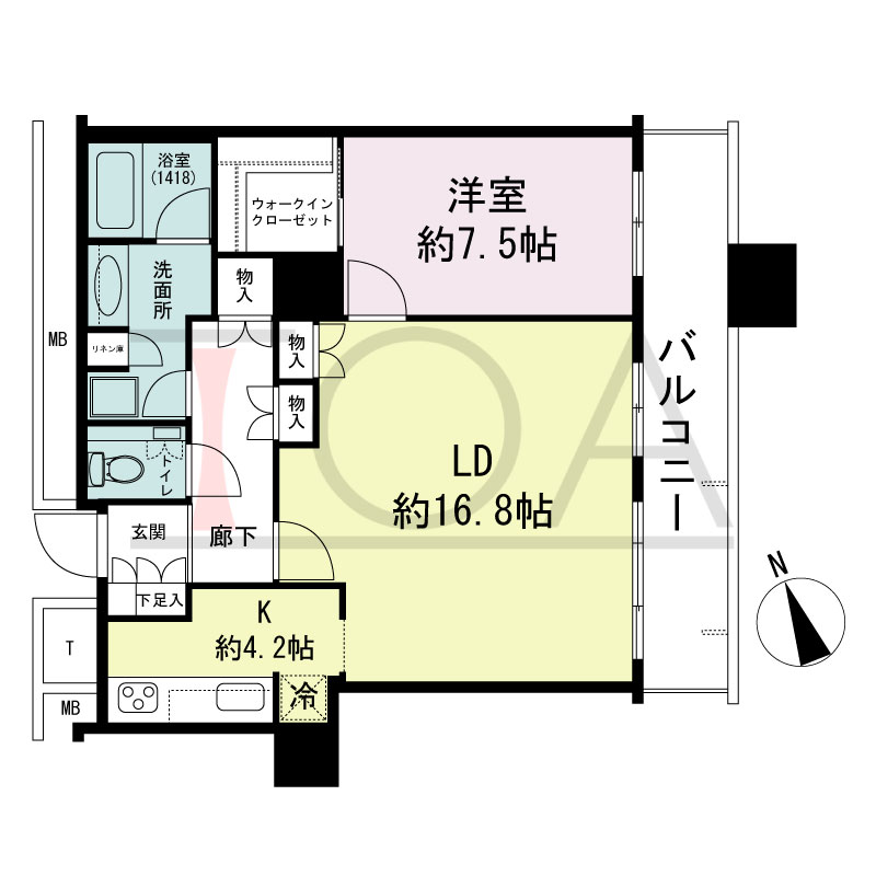 The Kitahama(ザ キタハマ)の間取り図 南東向き 1LDK 専有面積70.12m2
バルコニー面積11.01m2