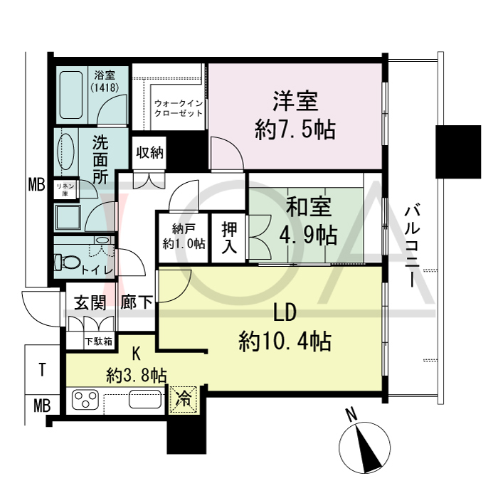 The Kitahama(ザ キタハマ)の間取り図 南東向き 2LDK 専有面積70.12m2
バルコニー面積11.01m2