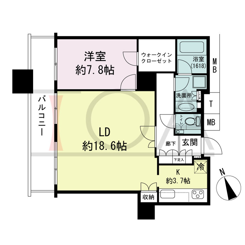 The Kitahama(ザ キタハマ)の間取り図 北西向き 1LDK 専有面積71.05m2
バルコニー面積11.18m2