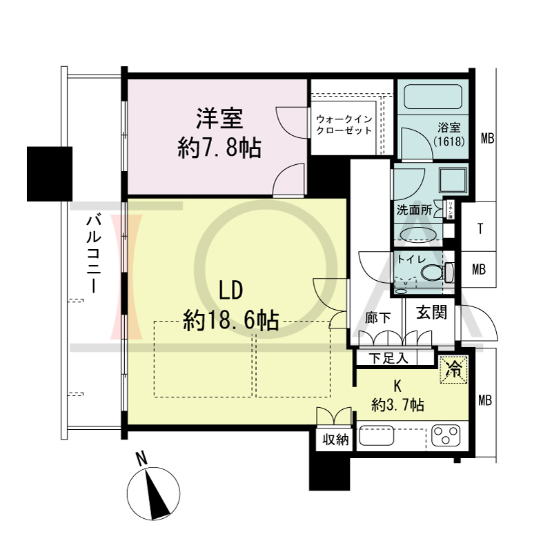 The Kitahama(ザ キタハマ)の間取り図 北西向き 1LDK 専有面積71.05m2
バルコニー面積11.18m2