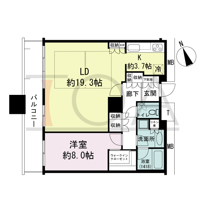 The Kitahama(ザ キタハマ)の間取り図 北西向き 1LDK 専有面積73.38m2
バルコニー面積11.87m2