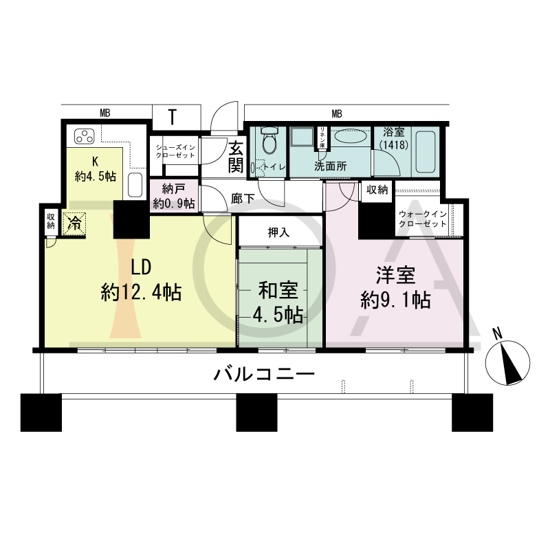 The Kitahama(ザ キタハマ)の間取り図 南西向き 2LDK+Storage room 専有面積75.20m2
バルコニー面積16.28m2