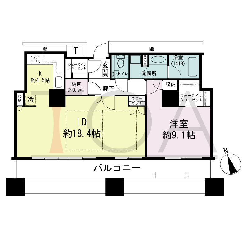 The Kitahama(ザ キタハマ)の間取り図 南西向き 1LDK+Storage room 専有面積75.20m2
バルコニー面積16.28m2