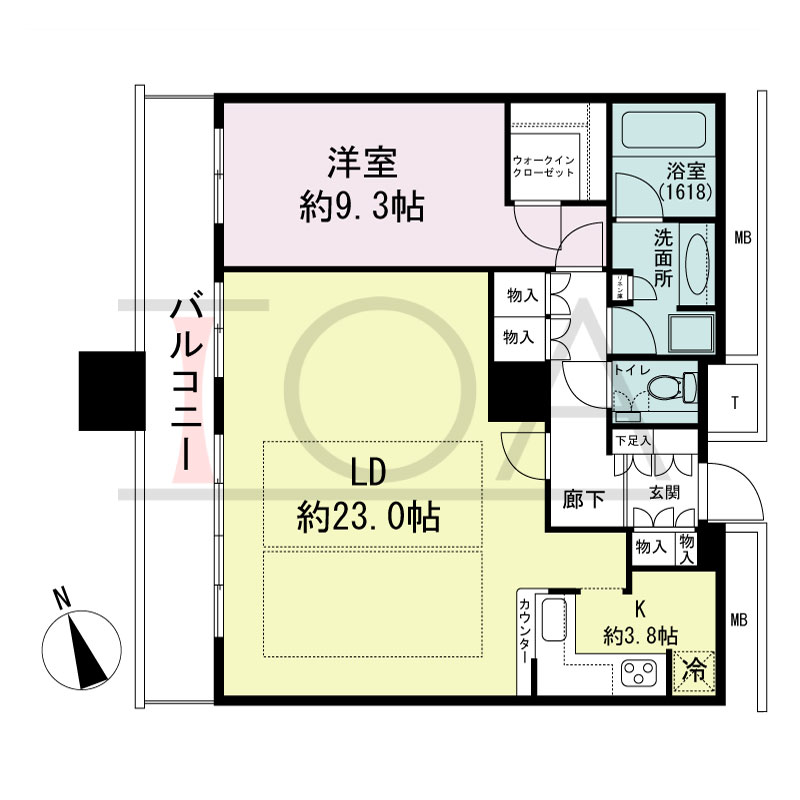 The Kitahama(ザ キタハマ)の間取り図 北西向き 1LDK 専有面積82.17m2
バルコニー面積13.28m2