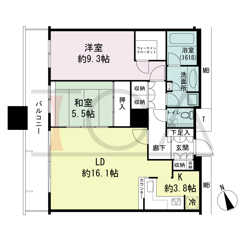 The Kitahama(ザ キタハマ)の間取り図 北西向き 2LDK 専有面積82.17m2
バルコニー面積13.28m2