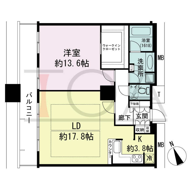 The Kitahama(ザ キタハマ)の間取り図 北西向き 1LDK 専有面積82.17m2
バルコニー面積13.28m2