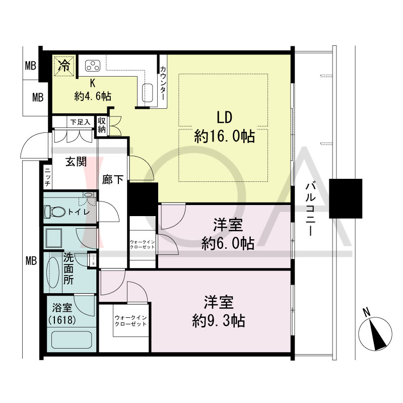 The Kitahama(ザ キタハマ)の間取り図 南東向き 2LDK 専有面積82.52m2
バルコニー面積13.33m2