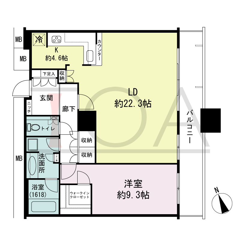 The Kitahama(ザ キタハマ)の間取り図 南東向き 1LDK 専有面積82.52m2
バルコニー面積13.33m2