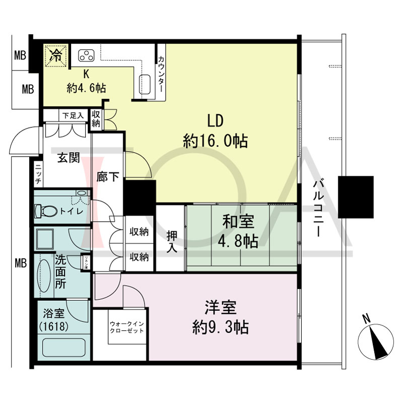 The Kitahama(ザ キタハマ)の間取り図 南東向き 2LDK 専有面積82.52m2
バルコニー面積13.33m2