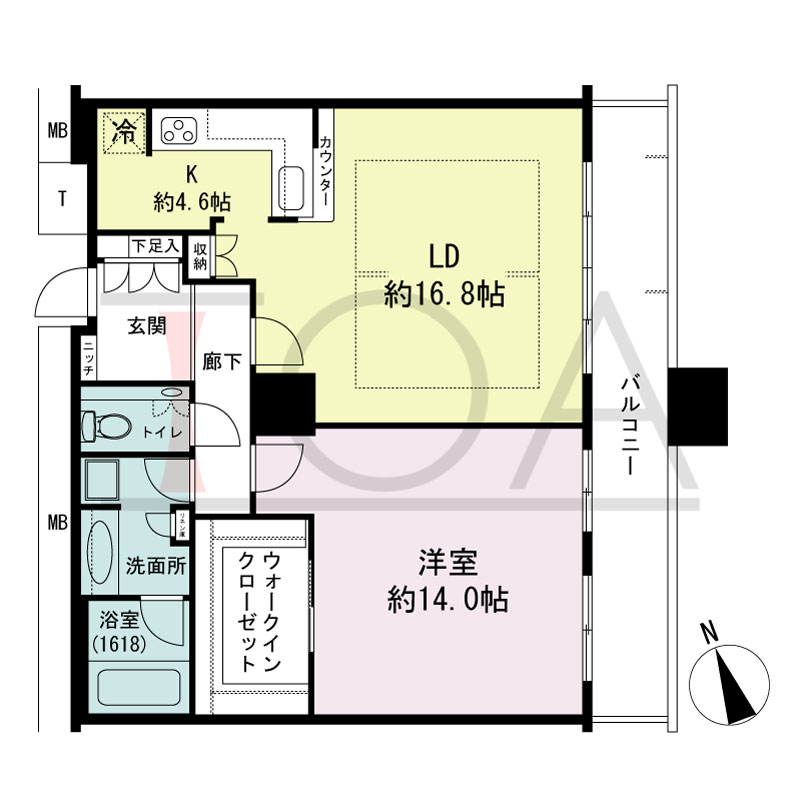 The Kitahama(ザ キタハマ)の間取り図 南東向き 1LDK 専有面積82.52m2
バルコニー面積13.33m2