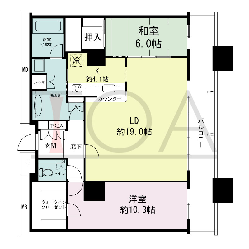The Kitahama(ザ キタハマ)の間取り図 南東向き 2LDK 専有面積93.13m2
バルコニー面積15.03m2