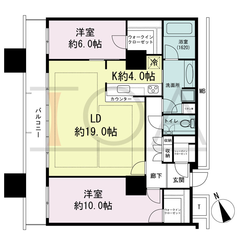 The Kitahama(ザ キタハマ)の間取り図 北西向き 2LDK 専有面積93.32m2
バルコニー面積15.08m2