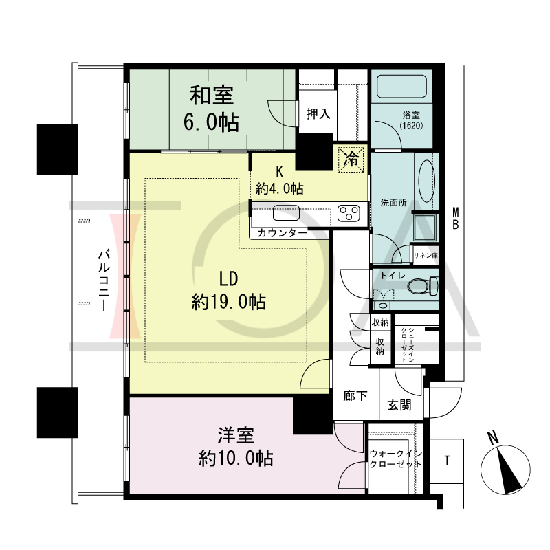 The Kitahama(ザ キタハマ)の間取り図 北西向き 2LDK 専有面積93.32m2
バルコニー面積15.08m2