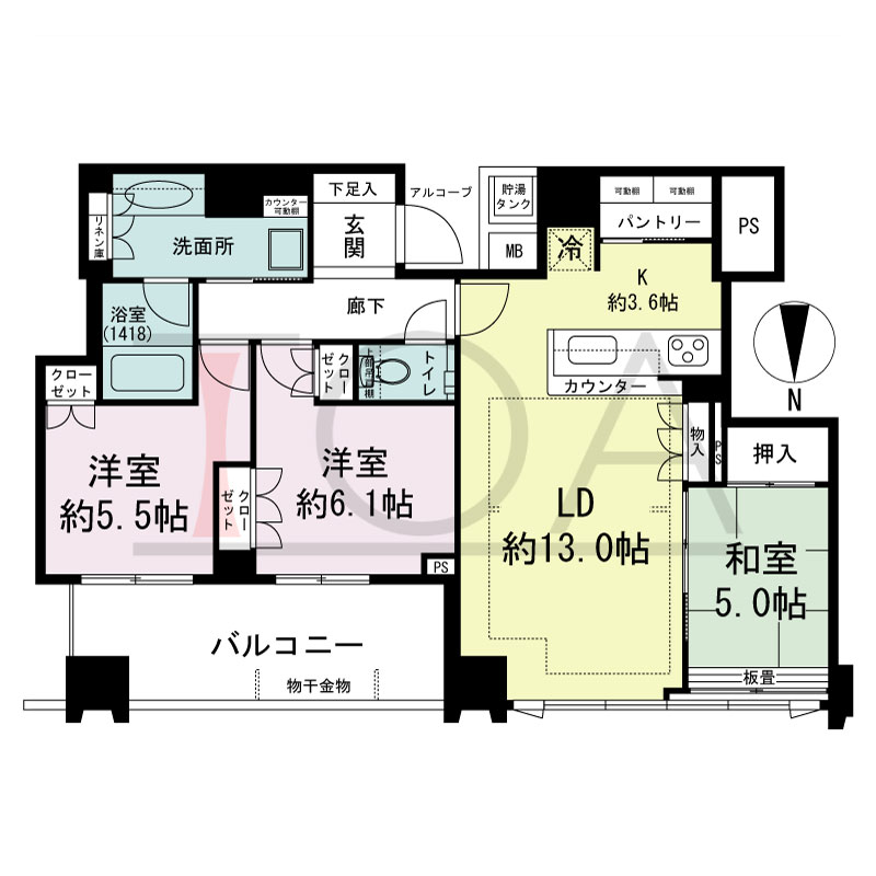 パークタワー北浜の間取り図 北向き 3LDK 専有面積79.97m2
バルコニー面積11.67m2