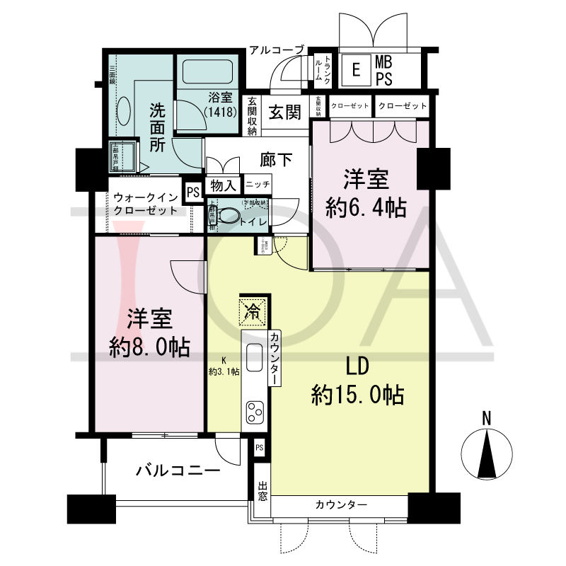 ビオール大阪大手前タワーの間取り図 南向き 2LDK 専有面積77.13m2
バルコニー面積5.70m2