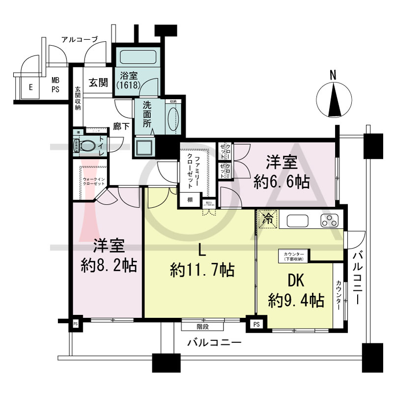 ビオール大阪大手前タワーの間取り図 南東角 2LDK 専有面積83.91m2
バルコニー面積22.52m2
13階ルーフバルコニー面積22.52m2