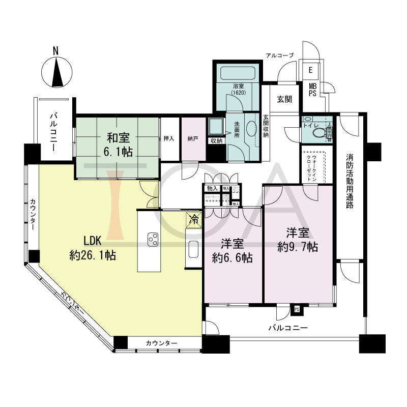 ビオール大阪大手前タワーの間取り図 南西角 3LDK 専有面積117.58m2
バルコニー面積16.18m2
28階ルーフバルコニー面積20.44m2
29・30階バルコニー面積20.44m2
