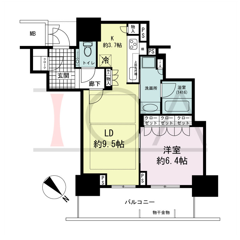 グランドメゾン上町台レジデンスタワーの間取り図 北東向き 1LDK+SC 専有面積49.74m2
バルコニー面積10.87m2