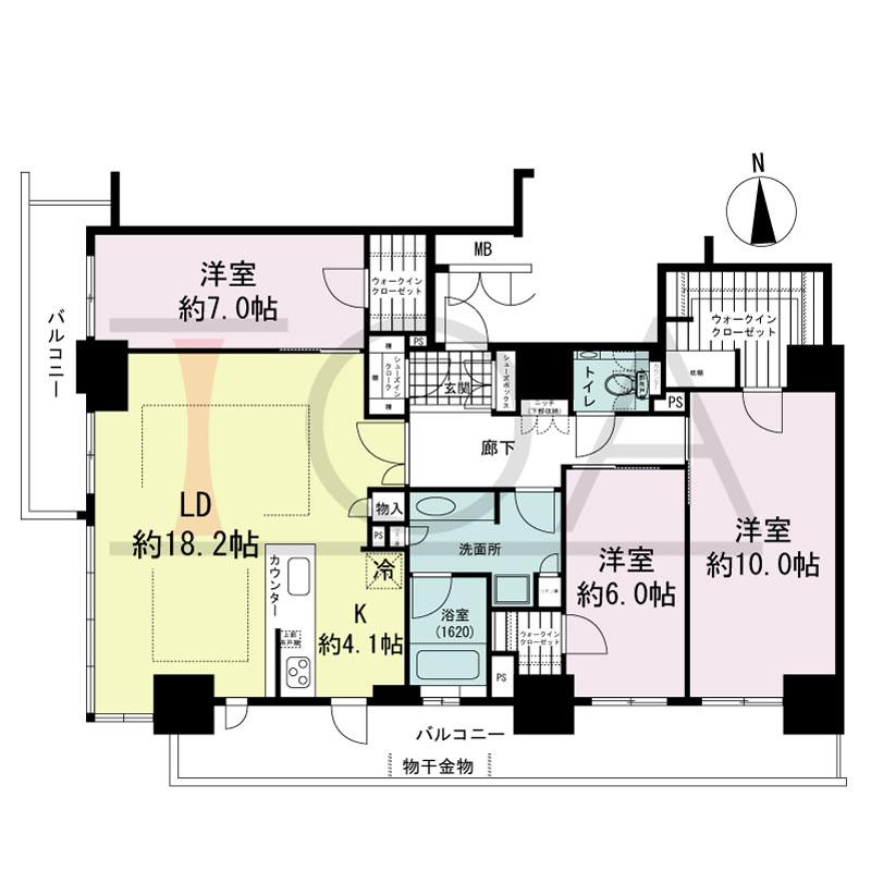 ブランズタワー・ウェリス心斎橋SOUTHの間取り図 南西向き角　3LDK　専有面積110.09m2
バルコニー面積24.32m2