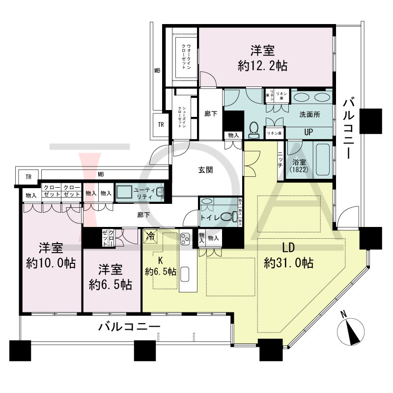 The Kitahama(ザ キタハマ)の間取り図 南向き 3LDK 専有面積170.79m2
バルコニー面積26.84m2
