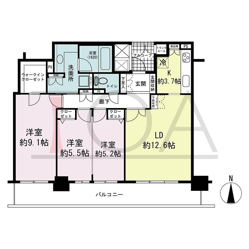 ライオンズマンション大阪スカイタワーの間取り図 南向き 3LDK 専有面積87.89m2
バルコニー面積16.83m2