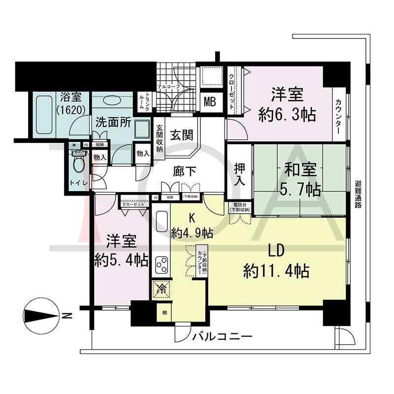 ライオンズマンション大阪スカイタワーの間取り図 北東向き角 3LDK 専有面積83.86m2
バルコニー面積12.99m2