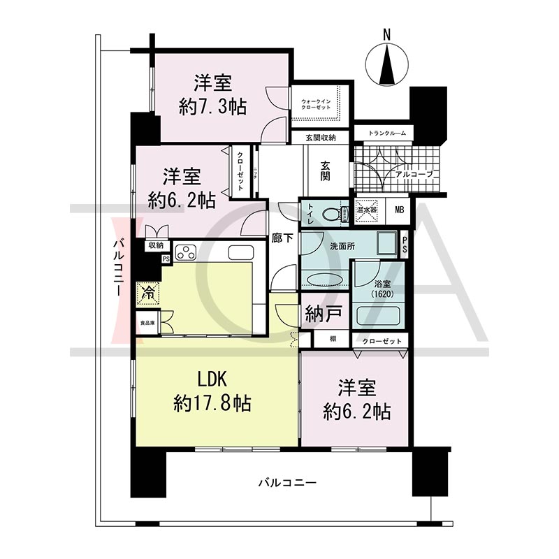 ライオンズマンション大阪スカイタワーの間取り図 南西向き角 3LDK+WIC 専有面積92.12m2
バルコニー面積36.27m2
