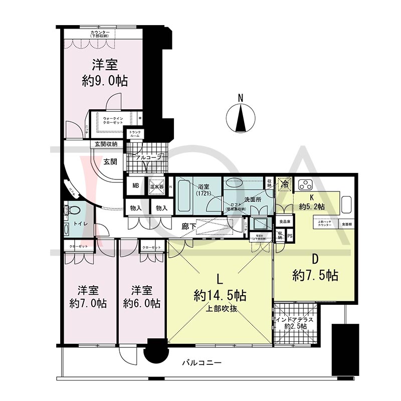 ライオンズマンション大阪スカイタワーの間取り図 南向き 3LDK+WIC 専有面積124.27m2
バルコニー面積20.03m2