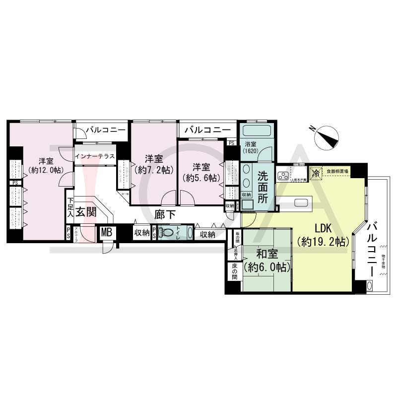 アパタワーズ神戸三宮の間取り図 EE(r)タイプ
全2邸EE(r)含む　南東向き角住戸
4LDK＋IT　専有面積128.69m2
アルコーブ面積1.37m2
バルコニー面積17.43m2
ルーフテラス面積6.06m2(※EErタイプのみ）
※掲載の間取図はEEタイプです。