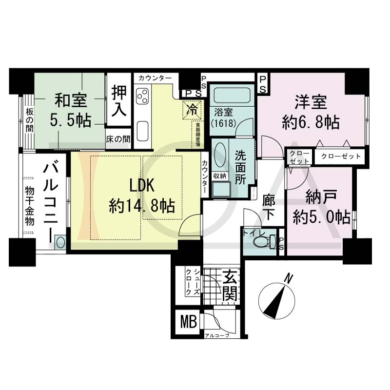 アパタワーズ神戸三宮の間取り図 Lタイプ
全10邸　南西向き住戸
2LD・K＋D　専有面積78.75m2
アルコーブ面積1.57m2
バルコニー面積5.68m2